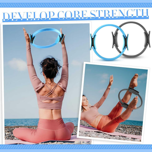 Poen 14 Pcs Pilates Ring and Ball Set for Women, Pilates Ring Circle Ball with Stretching Strap and 8 Resistance Bands