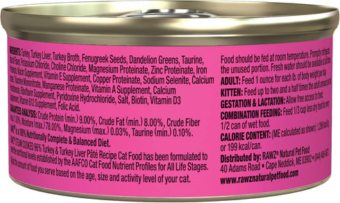 Rawz Natural Premium Pate Canned Cat Wet Food, Made with Real Meat Ingredients, No BPA or Gums, 3 oz Cans (Case Pack of