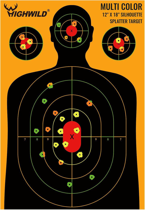 Highwild Silhouette Splatter Paper Targets, 12 x 18 Inch, Splash Effect of Multiple Colors