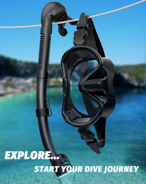 Snorkeling Gear for Adults - 180° Panoramic View Snorkel Mask Set, 100% Food-Grade Silicone Anti-Fog