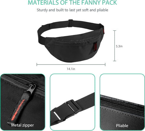 Running Waist Pack, Fanny Pack for Men Women, Lightweight Belt Bag for Travel Sports Hiking (355 Black)