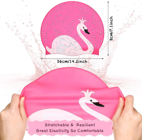 Syhood 3 Pcs Kids Swim Caps, Baby Waterproof Bathing Caps for Long Short Hair Boys Girls
