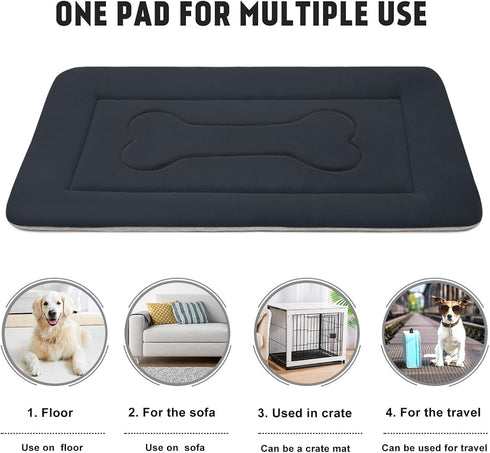 JoicyCo Dark Gray Soft Dog Crate Pad Mat for Medium/Large Dogs, Non-Slip Bottom Washable