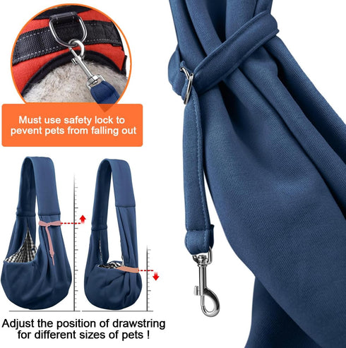 3-10 lbs Tomkas Small Dog Sling Carrier - Zipper Pocket & Adjustable Strap & Zip Pocket - for Pets (Dark Blue, M