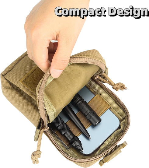 PreciousU Tactical Molle Accessory Pouch - Backpack Shoulder Strap Bag with Double-Zipper Pocket for Outdoor Gear