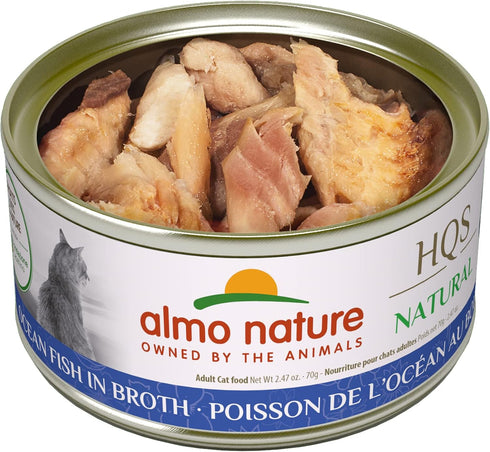 HQS Natural Ocean Fish Canned Wet Food by almo nature, Grain Free, Additive Free, Flaked for Adult Cats