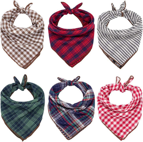 Dog Bandanas - 6PCS Washable Birthday Christmas Gift, Black Blue Red Plaid Printing Adjustable Accessories