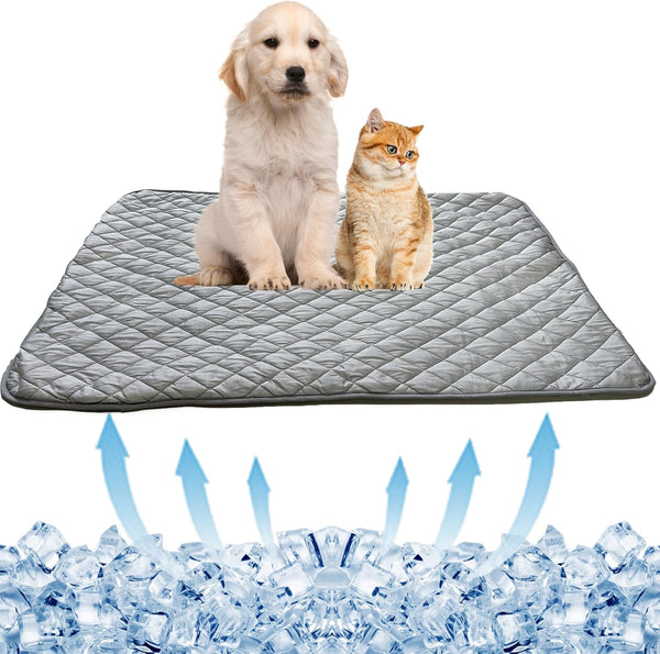 BAMY Cat Cooling Mat Summer Dog Silk Pad, Self Cooling Cushion Washable Kitten Ice Blanket with Duck Strawberry Pattern