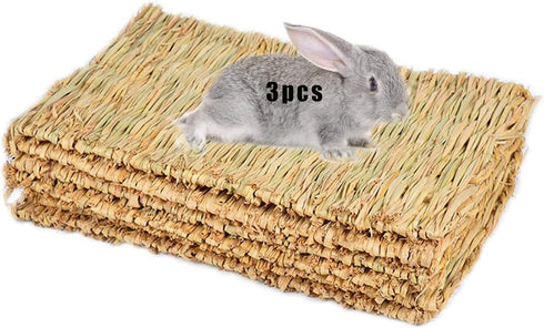 Grass Mat Woven Bed Mat for Small Animals, Bunny Bedding Nest Chew Toy for Guinea Pig, Rabbit, Hamster (Pack of 3)