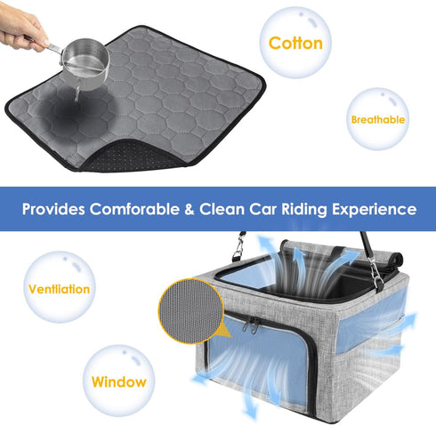 15lbs SlowTon Dog Booster Car Seat, Reinforce Metal Frame Safe Pet Car Seat with Seatbelt & Waterproof Pee Pad & Top