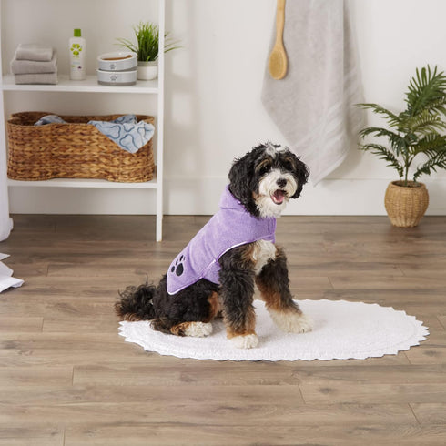 Bone Dry Pet Robe Collection, Embroidered Absorbent Microfiber Bath Robe with Adjustable Closure, Small, Lavender