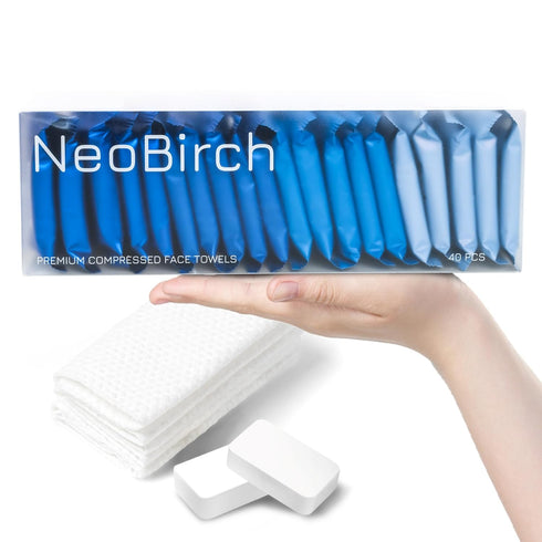 NeoBirch 40Pcs 11.8 9.5 inches Premium Disposable Compressed Face Towels Tablets Large Size Extra Thick Portable