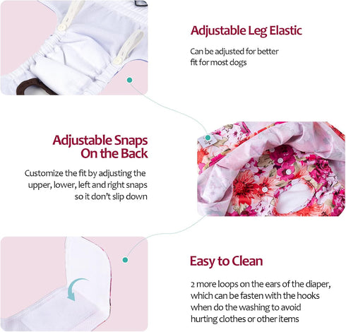 3 Pack QBD03M CuteBone Female Dog Diapers with Skirts Reusable Puppy Dresses Pants for Heat Cycle Period