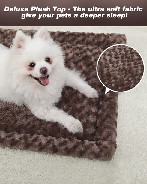 Washable Dog Bed Mat, Reversible Dog Crate Pad Soft Fluffy Pet Mattress for Large Medium Small Dogs, 41 x 27 Inch, Brown