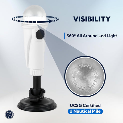 Five Oceans Kayak Lights, Battery-Powered LED Stern Lights for Night Kayaking with Suction Cup