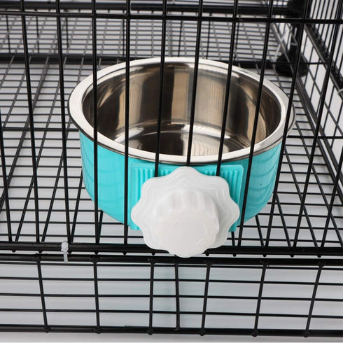 2 Pack Pet Food Water Bowl Combo - Plastic Basin and Stainless Steel Dish for Rabbit, Chinchilla, Hamster, Bird, and
