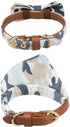 Small Dog Collar Puppy Cat Tiny Pet Bow Tie & Bandana Set, 2pcs PU Leather Canvas Scarf, Durable Camo-Blue