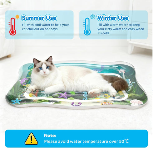 Summer Interactive Cat Toys for Indoor Cats, Upgraded Cat Water Mat with Floating Fish - Durable Sensory Play Mat