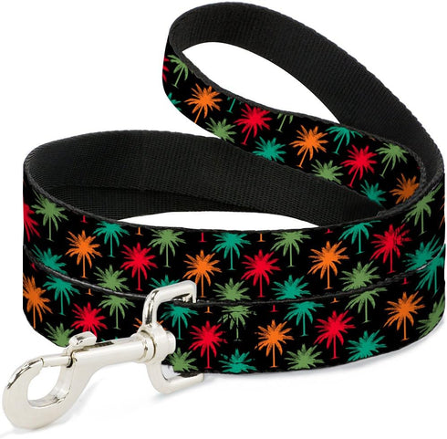 Dog Leash, Palm Trees Black Multi Color, 6 Feet Long, 1.0 Inch Wide