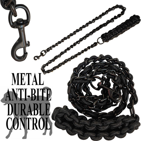 Dog Leash Metal Leashes with Pet Collar, Heavy Duty Anti Bite Chain Rope Hook for Medium and Large Dogs