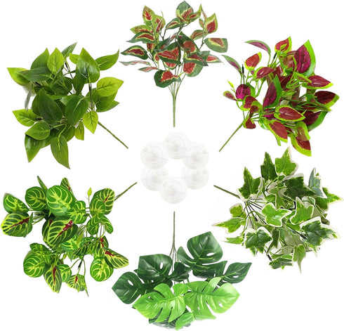 PINVNBY Reptile Terrarium Plants - Hanging Artificial Habitat Climbing Decorations with Suction Cup, 6PCS