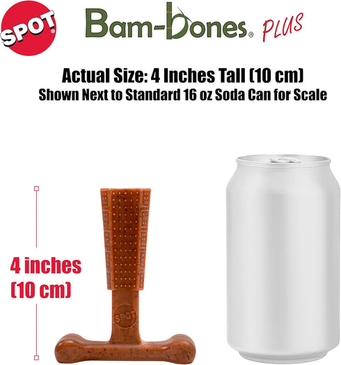 SPOT Bam-Bones Plus T Bone Dog Chew, Bamboo Fiber & Nylon, Durable for Aggressive Chewers, 4in, Beef Flavor