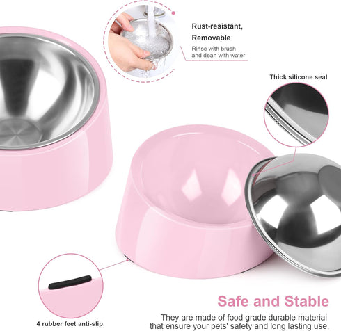 Tilted Angle Dog Bowl, 15° Slanted Stainless Steel Pet Feeder with Elevated Detachable Stand, Easy to Get Food (M/1.5