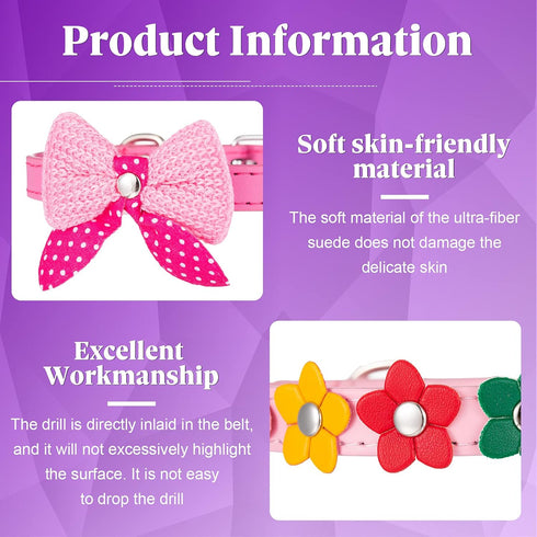 4 Pcs Pink Dog Collar, Spiked Studded Collars with Pearls, Rhinestone Bow Knot Crystal Diamond Colorful Flower Collars