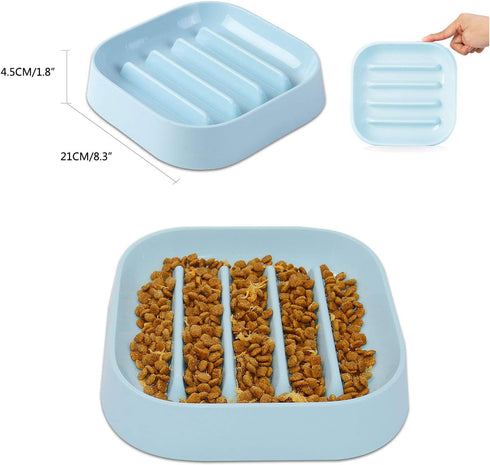 Healthy Slow Feeder Dog Bowl for French Bulldog - Striped Pattern, No Choking, Blue