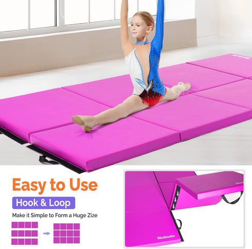 Matladin 8' 8ft 2ft 2in Folding Gymnastics Gym Exercise Aerobics Mat, x x PU Leather Tumbling Mats with Hook & Loop