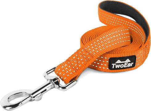 TwoEar 6FT Reflective Dog Leash, Comfortable Soft Padded Handle, Heavy Duty Nylon for Small Medium Large Dogs, Orange
