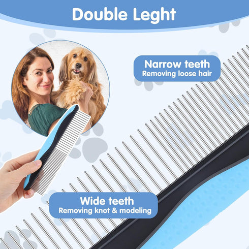 Quilax Metal Dog Comb, Stainless Steel Teeth Dematting Comb for Dogs Cats, Dog Grooming Combs, Pet Hair Combs