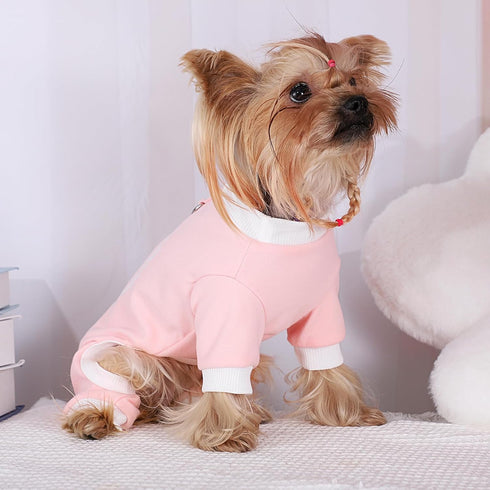 Dog Pajamas with D-Ring, Summer Puppy Clothes for Small Dogs, Cute Cat Outfit Apparel for Chihuahuas, Pink, Small