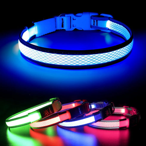 BSEEN Light Up Dog Collar, Rechargeable LED, Adjustable Reflective Dog Lights for Night Walking