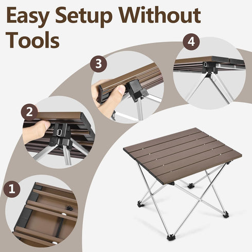Grope Portable Camping Table with Aluminum Table Top, Folding Beach Table Easy to Carry, Prefect for Outdoor, Picnic