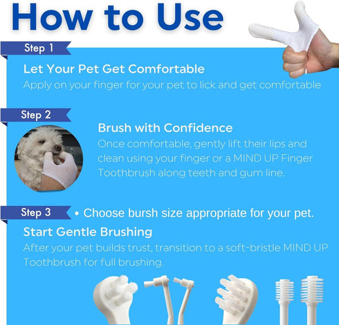 360 3EA MIND UP Cat Toothbrush with Cylinder Head, Brush Design for Cat Teeth Cleaning, Pet Toothbrush