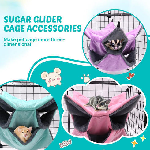 LYART Hammock 3-Layer Hammock (2.Mint) Sugar Glider Pouch Bed Bedding, Sugar Glider Cage Accessories Toys for Rat, Make