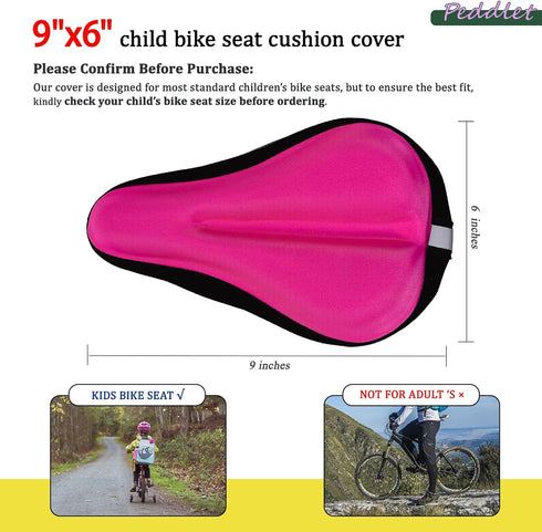 PEDDLET 9"x6" Gel Kids Bike seat Cover Child Comfortable Bike seat Cushion Cover Anti-Slip Adjustable Bicycle seat