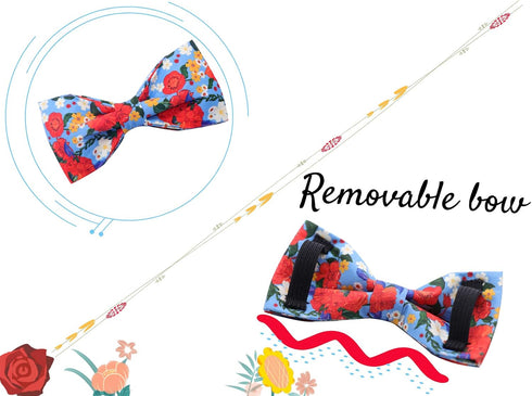 Lionheart glory Floral Print Dog Collar with Bowtie, Adjustable Soft Collars for X-Small to Large Dogs