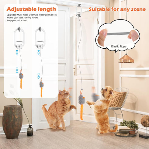 360 Automatic Rechargeable Cat Teaser, Door Mount Hanging Interactive Cat Toy, Spinning & Irregular Jumping Motion
