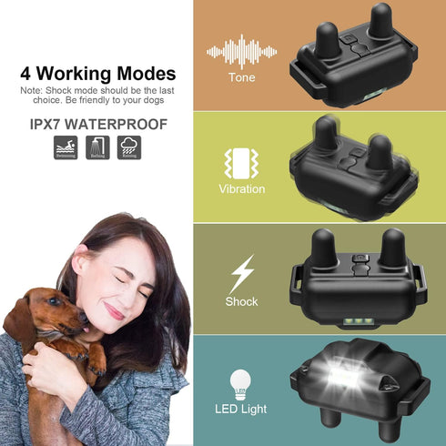 Dog Shock Collar with Remote, Waterproof Rechargeable, 1640ft Range with LED Light, Beep, Vibration, Shock for