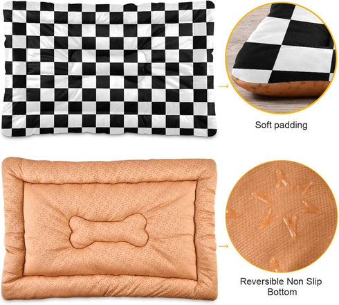 Checkerboard Pet Bed Pad Soft Dog Bed Mat with Anti-Slip Bottom, Machine Washable Crate Pad Mattress for Dog Sleeping