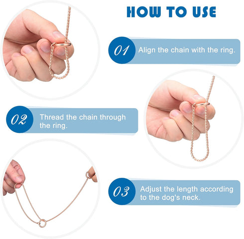 Mogoko Stainless Steel Dog Choke Chain Collar, Puppy Metal Snake Chain Slip Collar for Training Walking (Rose Gold)