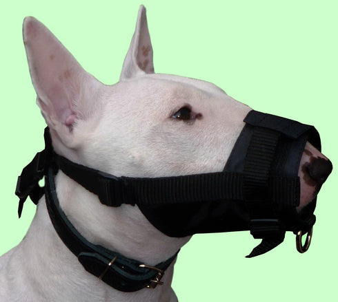 Adjustable Nylon Dog Grooming Black Muzzle, No Bite, 7.5"-10" Size Medium, for Retriever, Spaniel, Brittany, Collie