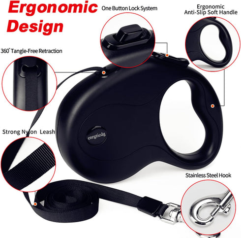 16Ft Retractable Dog Leash - Lightweight for Small to Medium Dogs/Cats Up to 50lbs, Tangle-Free with One-Handed Brake.