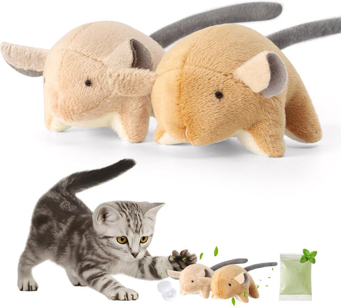 Plush Catnip Mice Toys with Rattle Sound- 2 Pcs Interactive Cat Toys
