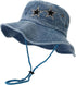 Y2K Crystal Star Washed Denim Cowboy Hat for Women, Foldable Bucket Sun Cap with String