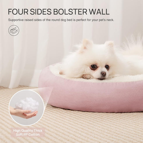 Love's Cabin Round Donut Cat and Dog Cushion Bed, 20in Pet Bed for Cats or Small Dogs, Anti-Slip & Water-Resistant, Pink