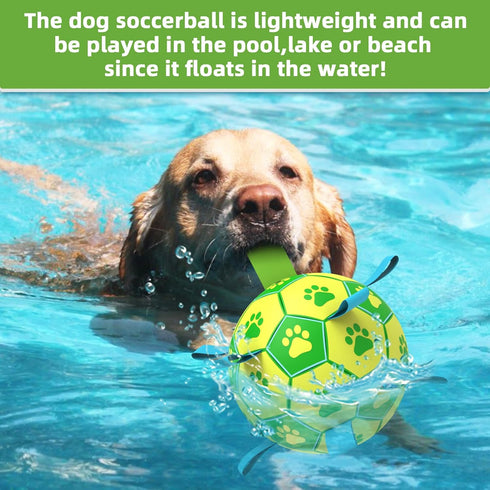 Dog Toys Soccer Ball - Interactive Tug of War Toy, Durable Water Ball for Small & Medium Dogs - Green & Yellow (6 inch)
