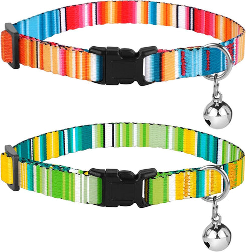 BRONZEDOG Breakaway Nylon Cat Collar with Bell, 2 PCS Aztec Tribal Pattern Safety Collars for Cats